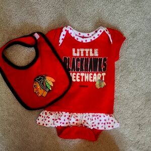Reebok Red and Black Blackhawk Onesie With Bib